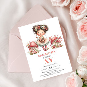 Charming Fairy 1st Birthday Pink Floral Invitation