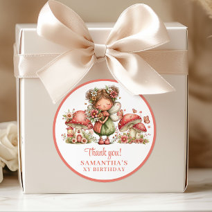 Charming Fairy Floral Girl Birthday Thank You   Classic Round Sticker