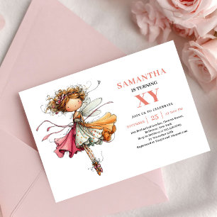 Charming Fairy Girl 5th Birthday Blush Pink invite