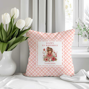 Charming Fairy Girl Blush Floral Birthday Pillow 