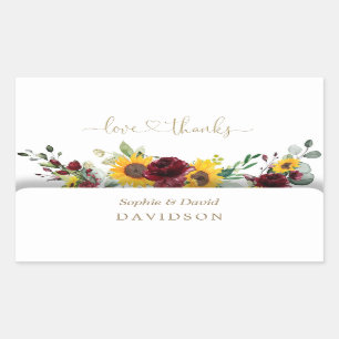Charming Fall Burgundy Sunflowers Wedding Rectangular Sticker