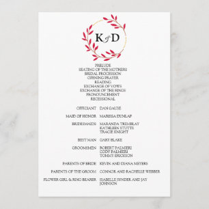 Charming Fall Leaf Monogram Wedding Programme