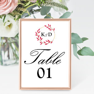 Charming Fall Leaf Monogram Wedding Table Number