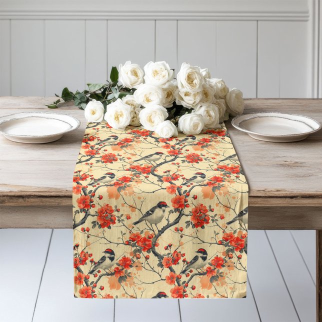 Charming Fall Table Runner with Birds and Blossoms (Charming Fall Table Runner with Birds and Blossoms)