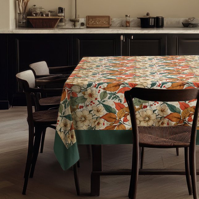 Charming fall terracotta white flowers dusty green tablecloth (Charming fall terracotta white flowers dusty green tablecloth)