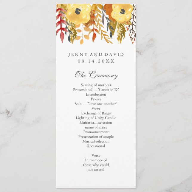 Charming Fall Wedding Program Programme (Front)
