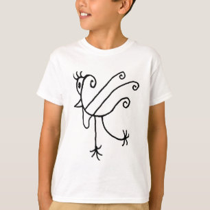 Charming Fantasy Bird Black and White Illustration T-Shirt