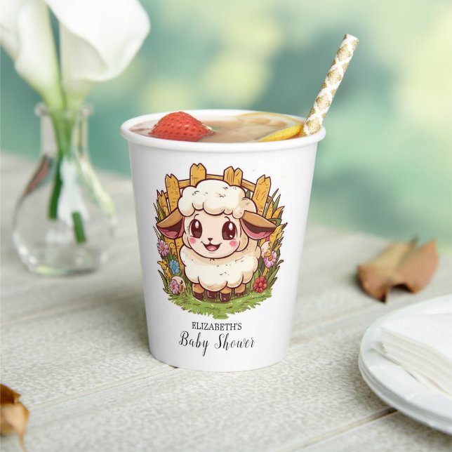 Charming Farmyard Sheep Baby Shower Paper Cups (Insitu)