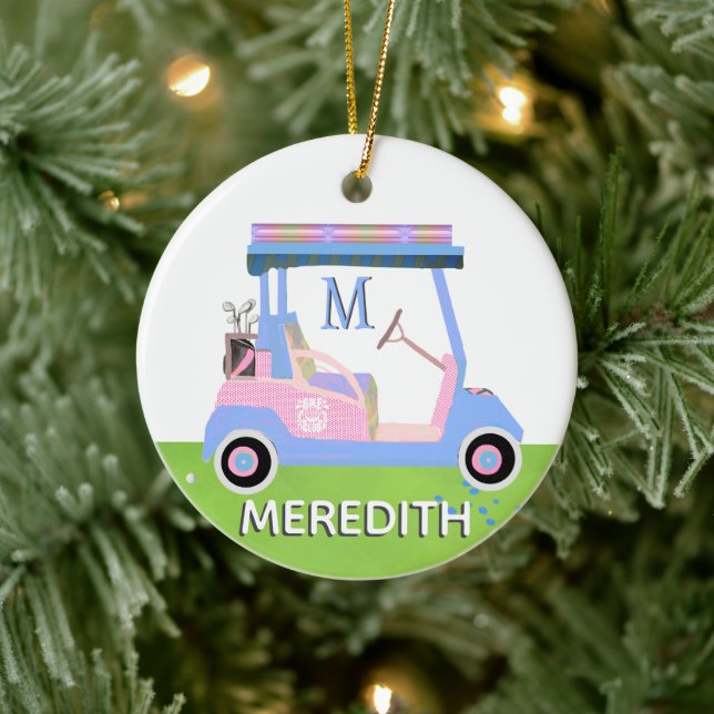 Charming Feminine Golf Cart Clubs Monogram Name  Ceramic Tree Decoration (Tree)