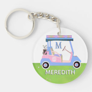 Charming Feminine Golf Cart Clubs Monogram Name  Key Ring