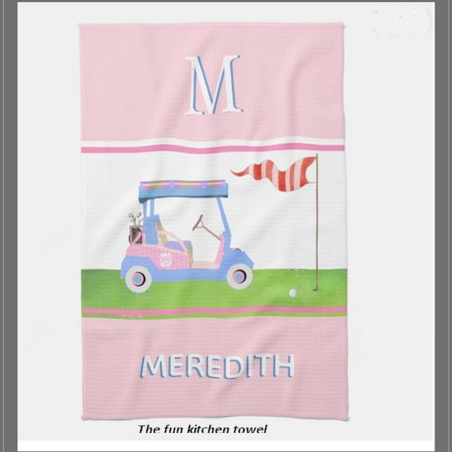 Charming Feminine Golf Cart Clubs Monogram Name  Tea Towel (Creator Uploaded)
