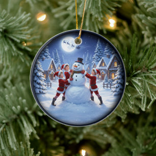 Charming Festive Christmas Scene Ceramic Tree Decoration