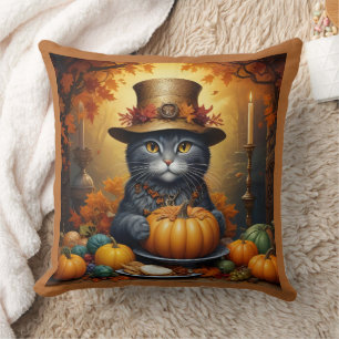 Charming festive Thanksgiving Cat in Disguise Cushion