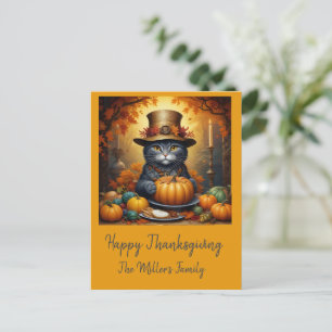 Charming festive Thanksgiving Cat in Disguise Holiday Postcard