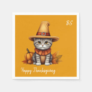 Charming festive Thanksgiving Cat in Disguise Napkin