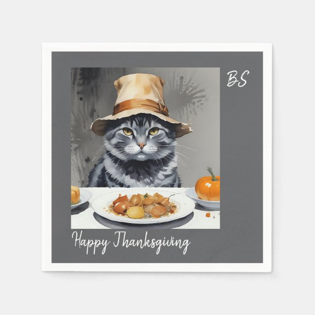 Charming festive Thanksgiving Cat in Disguise Napkin (Front)