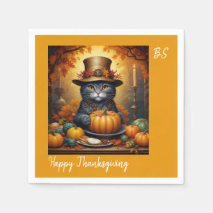 Charming festive Thanksgiving Cat in Disguise Napkin