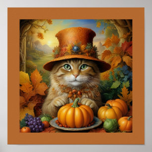 Charming festive Thanksgiving Cat in Disguise Poster