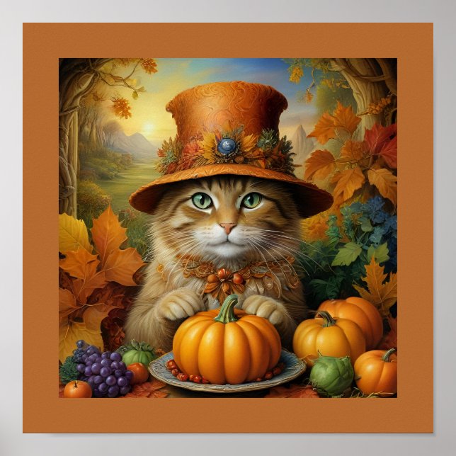 Charming festive Thanksgiving Cat in Disguise Poster (Front)