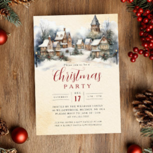 Charming Festive Village Christmas Party Invitation