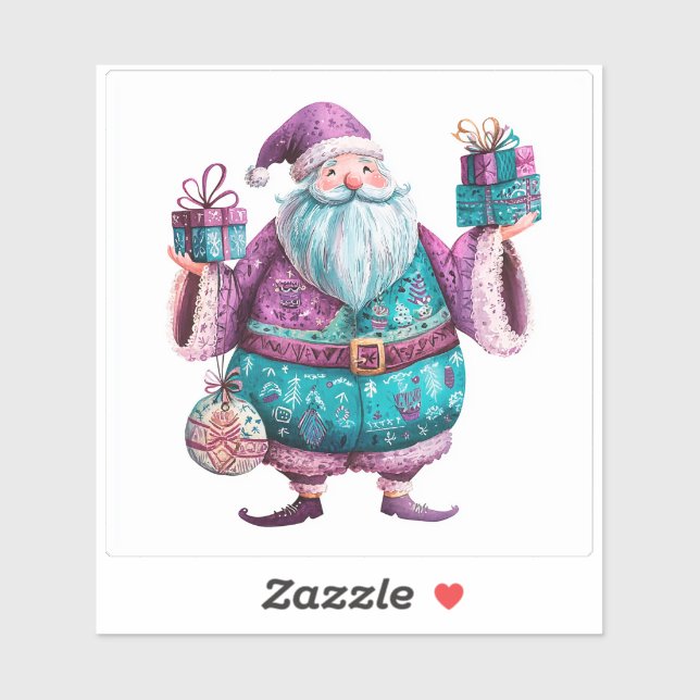 Charming Festive Violet Santa With Christmas Gifts (Sheet)
