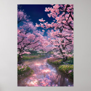 Charming Field of Cherry Blossoms Poster