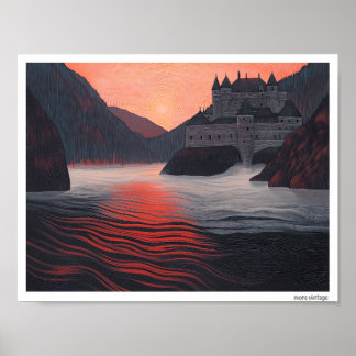 CHARMING FINE ART 'FRENCH CASTLE ON THE WATER'  POSTER