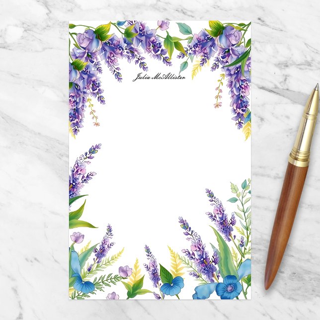 Charming Floral Blooms in Purple and Blue Stationery (Creator Uploaded)
