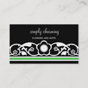 Charming Floral Border Business Card, Kelly Green Card