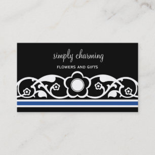 Charming Floral Border Business Card, Royal Blue Card
