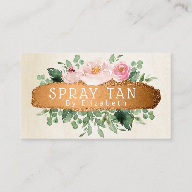 Charming Floral Bronze Mobile Spray Tan Business Card (Front)