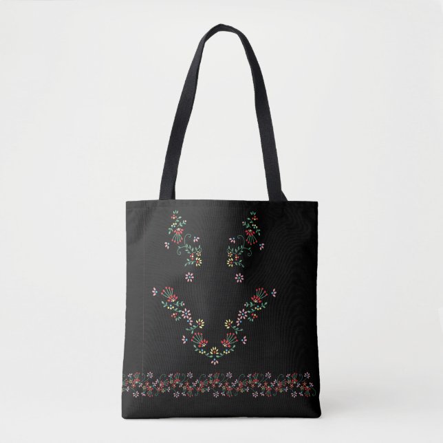 Charming Floral Embroidery Borde Tote (Front)