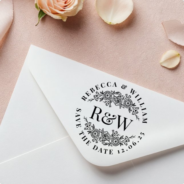Charming Floral Monogram Self-Inking Save The Date Self-inking Stamp (Creator Uploaded)