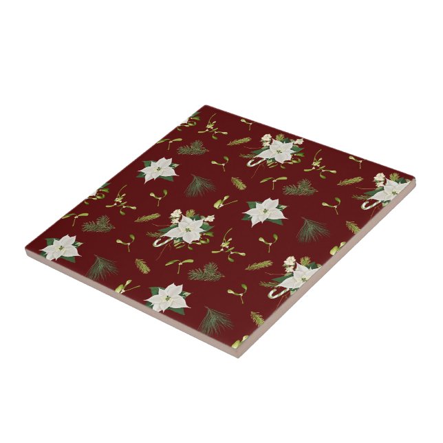 Charming Floral Pattern on Maroon Tile (Side)