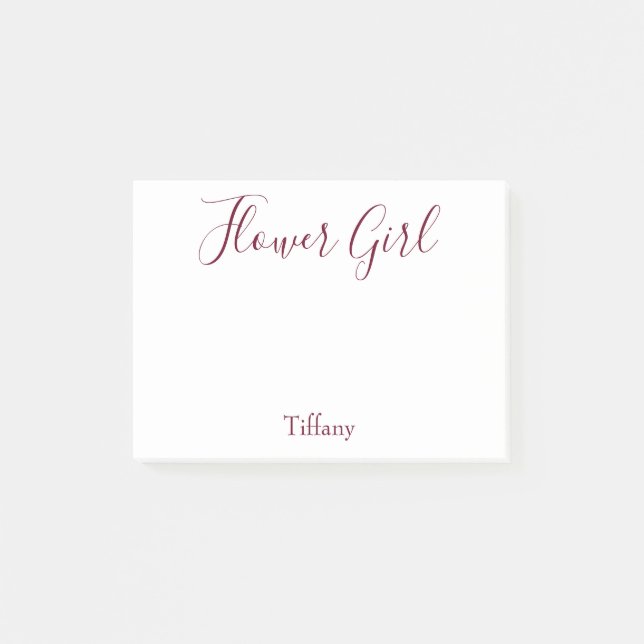 Charming Flower Girl White and Burgundy Post-it Notes (Front)