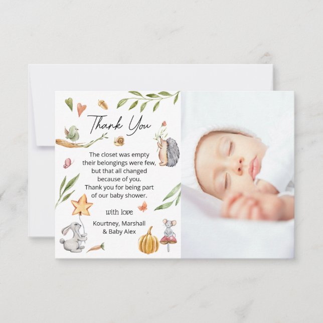 Charming Forest Animals Neutral Baby Shower  Thank You Card (Front)
