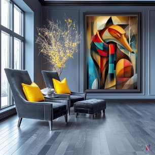 Charming Fox – Cubist Elegance in a Winter Scarf Poster