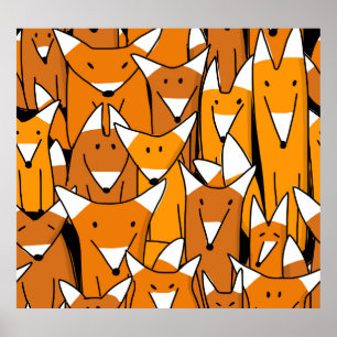 Charming Fox Family: Playful Animal Pattern Poster