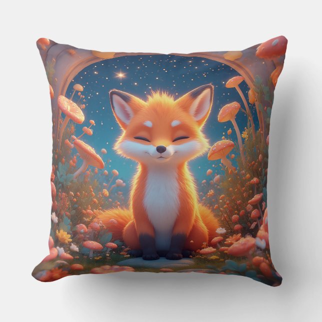 Charming Fox Sitting Amidst a Fantasy Forest Cushion (Front)