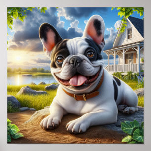 Charming French Bulldog in a Countryside Scene Poster