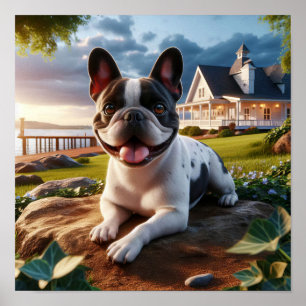 Charming French Bulldog in a Countryside Scene Poster