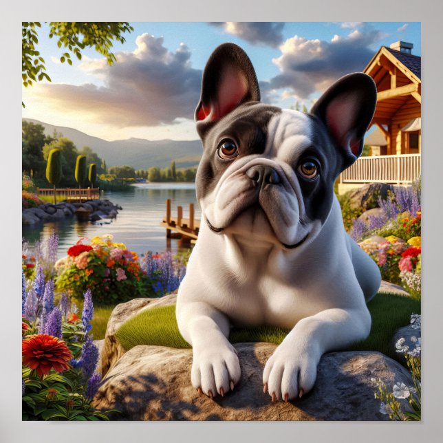 Charming French Bulldog in a Countryside Scene Poster (Front)
