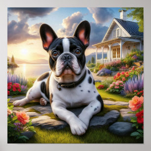 Charming French Bulldog in a Countryside Scene Poster