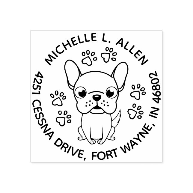 Charming French Bulldog Round Return Address Rubber Stamp (Imprint)