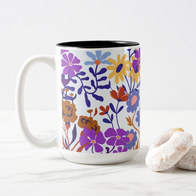 Charming & Freshness Modern Floral Two-Tone Coffee Mug (With Donut)