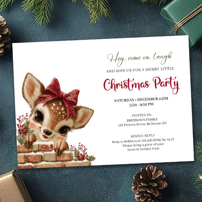 Charming Funny Baby Reindeer Cute Cartoon Watercol Invitation (Charming Funny Baby Reindeer Cute Cartoon Watercolor Invitation

)