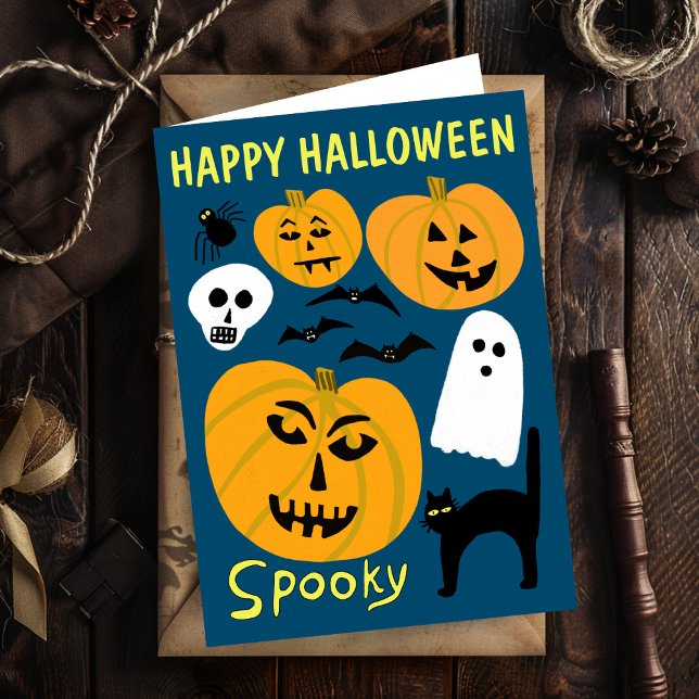 Charming Funny Pumpkins Ghost Bat HAPPY HALLOWEEN Card (Charming Funny Pumpkins Ghost Bat HAPPY HALLOWEEN Card
)