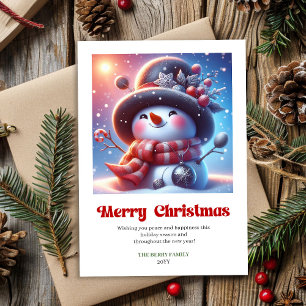 Charming funny snowman watercolor Xmas greeting Holiday Card
