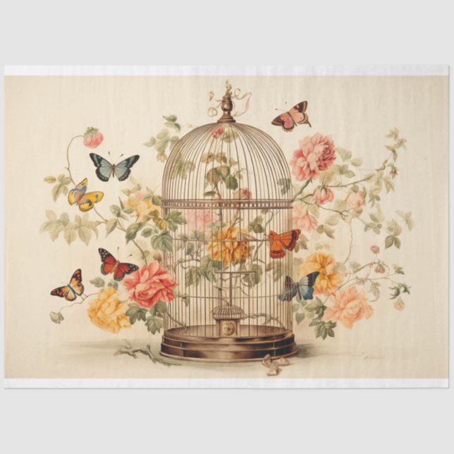 Charming Garden: Birdcage Decoupage Tissue Paper (Front)