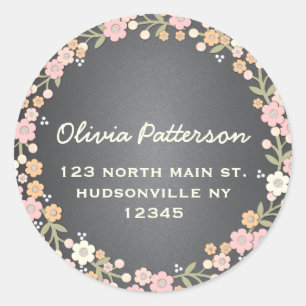 Charming Garden Floral Wreath Address Sticker